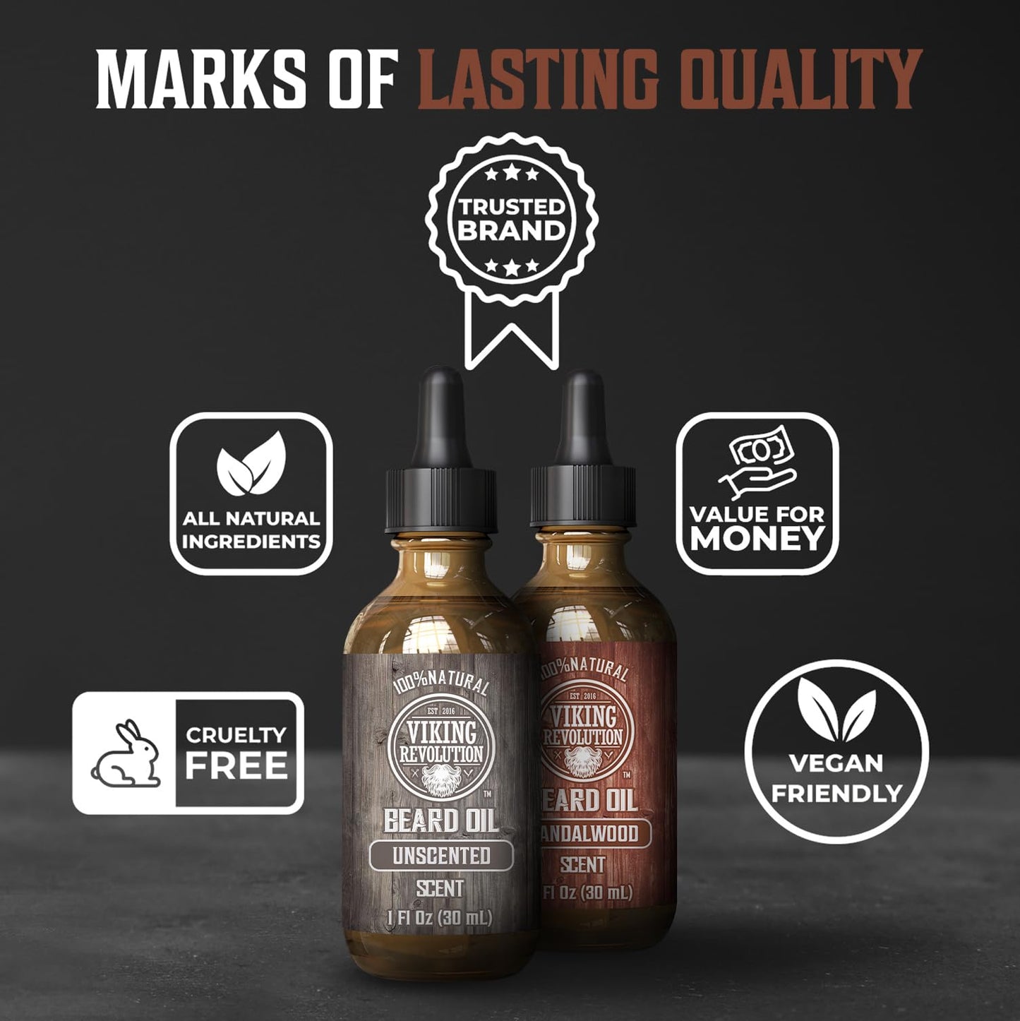Viking Revolution Sandalwood and Unscented Beard Oil for Men - Natural Mens Beard Oil with Argan Oil and Jojoba Oil - Beard Softener, Strengthens
