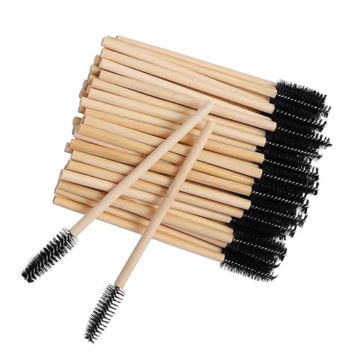 100pcs Bamboo Handle Eyelash Brush Disposable Comb Mascara Wands Eye Lashes Extension Applicator Eyebrow Brush (Black Color)