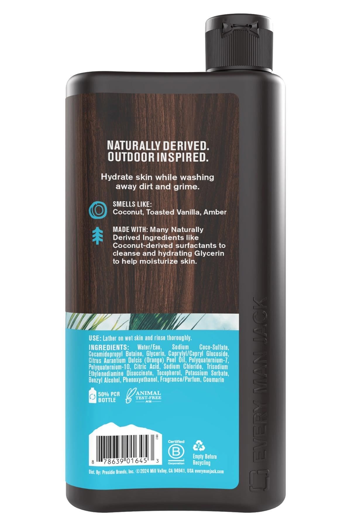 Every Man Jack Men's Hydrating Body Wash Naturally Derived Coconut and Vanilla - 16.9 fl oz NEW