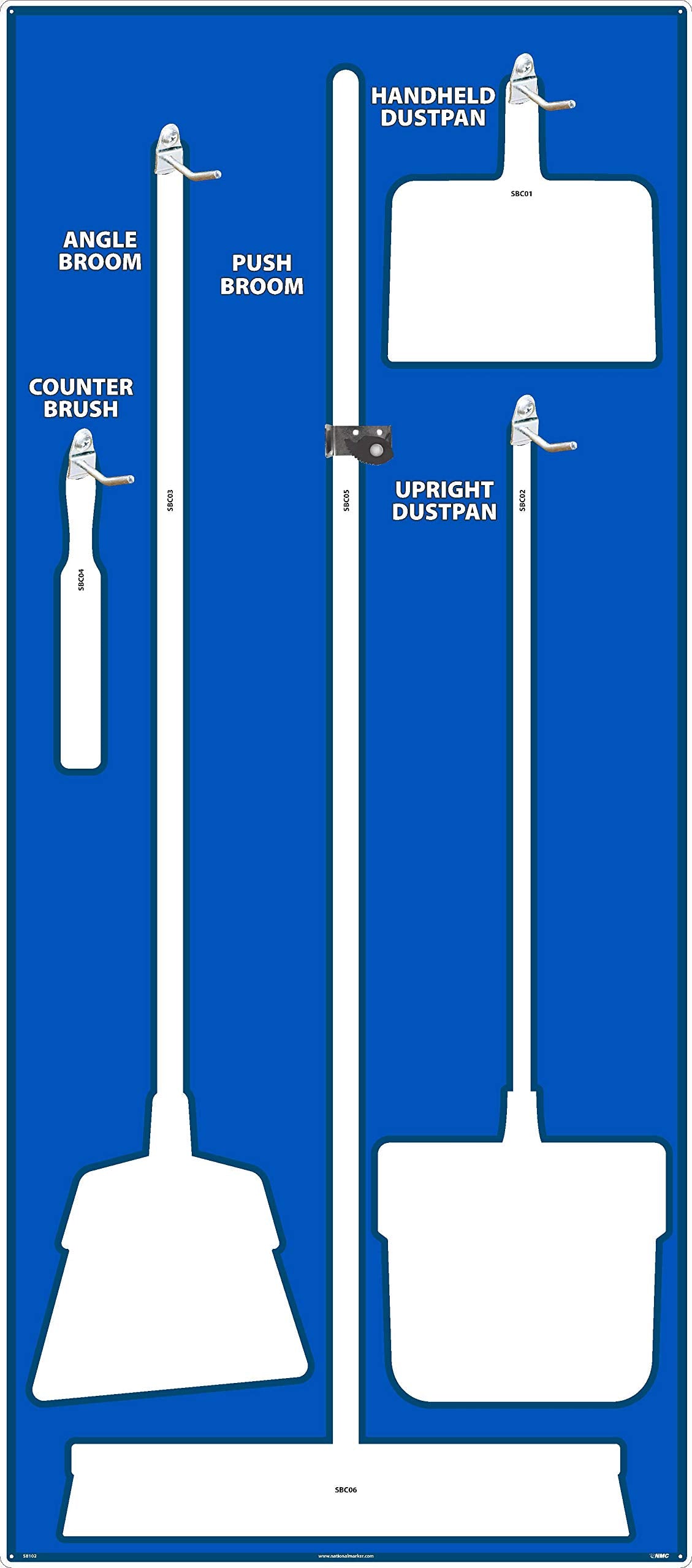 NMC SB102ACP 5S Janitorial Shadow Board, Blue/White, 68"X30", AluminumCompositePanel (Tools Sold Separately)