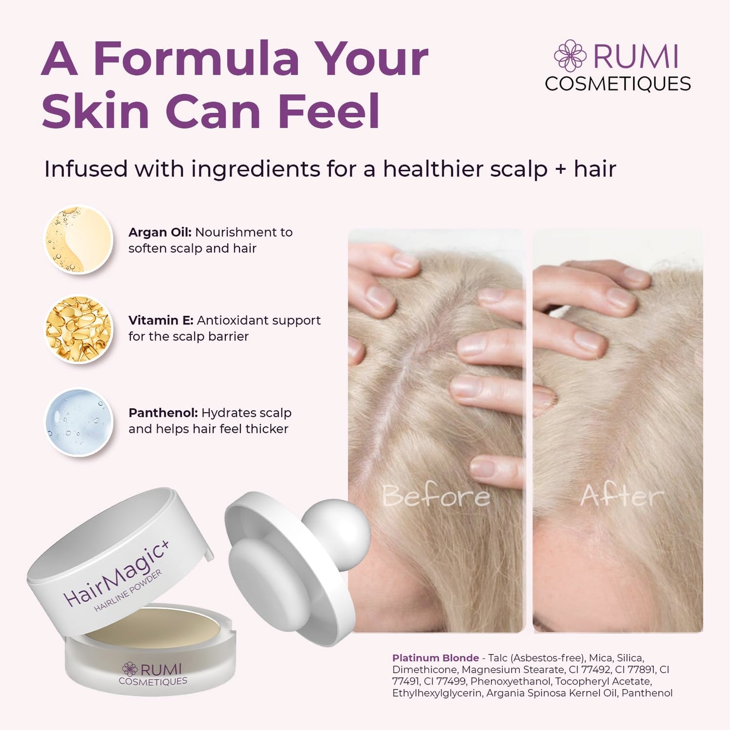 Rumi Cosmetiques HairMagic+ Root Touch Up Powder for Mature Women - Instant Gray Hair Coverage & Hairline Filler - Water-Resistant, Natural Finish