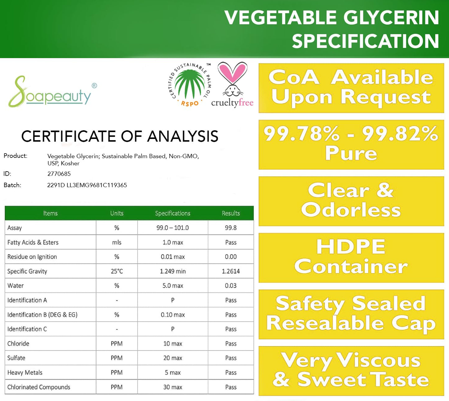 VEGETABLE GLYCERIN USP Grade | 100% Pure Natural Non-GMO | Face, Skin, Hair Moisturizer, Soap Making, DIY | 10 lb Beauty & Personal Care Soapeauty