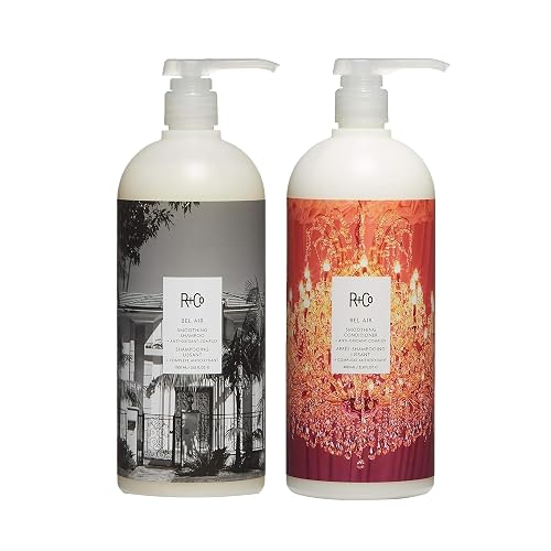 R+Co Bel Air Smoothing Shampoo and Conditioner Liter Set - Anti-Oxidant Complex for Smooth, Frizz-Free Hair for All Hair Types - UV Protection, Shine