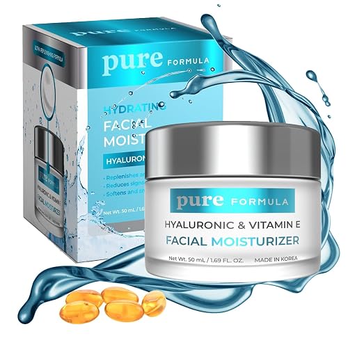 Pure Formula Hyaluronic Acid & Vitamin E Daily Face Moisturizer - Reduce Acne Scars, Fines Lines, Wrinkles, Hydrating Day Cream - Cruelty Free Korean