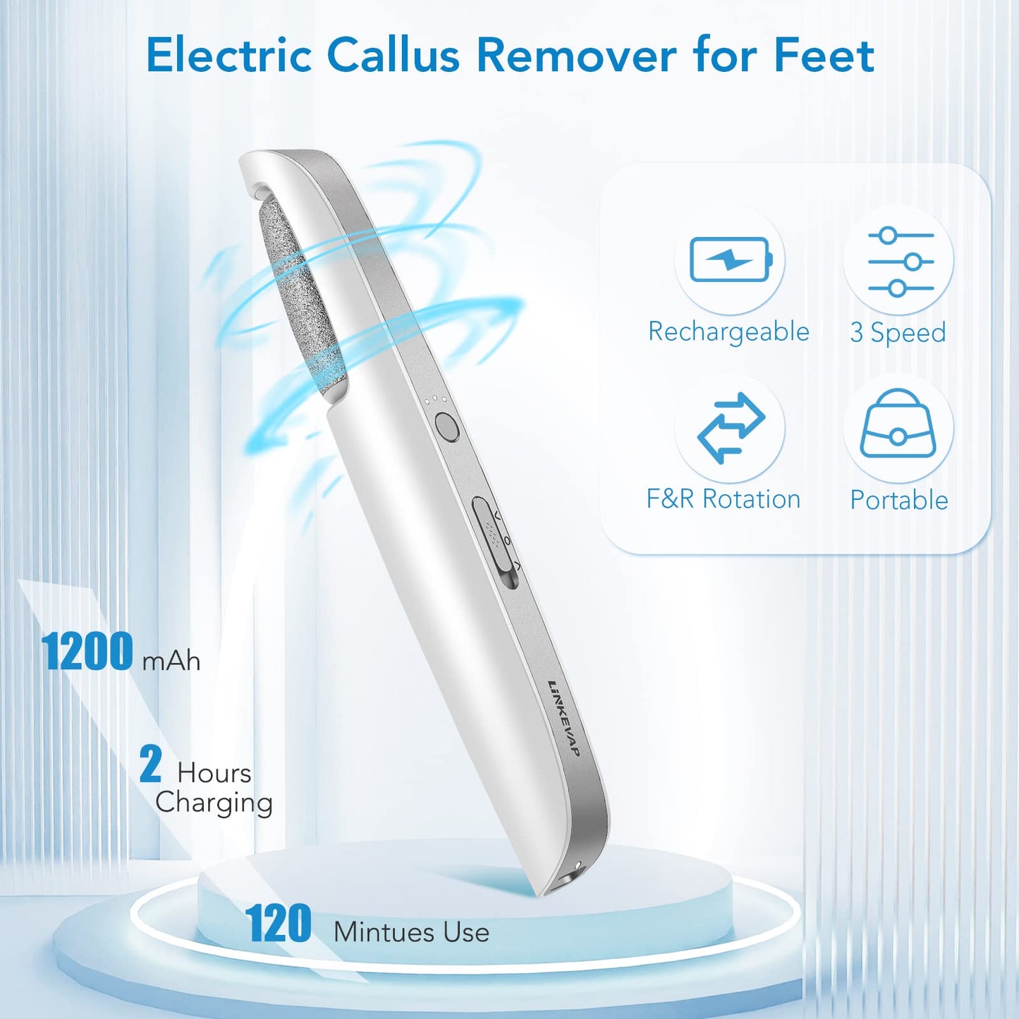 LINKEVAP Electric Callus Remover for Feet, Professional Pedicure Kit Foot Scrubber for Dry, Dead, Cracked, Hard Skin, at Home Feet Spa Care Kit