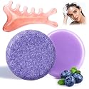 Blueberry Solid Shampoo and Conditioner Bar Set with Pink Massage Comb, Natural Blueberry Shampoo & Conditioner Bundle Bars, Nourishing and Repairing