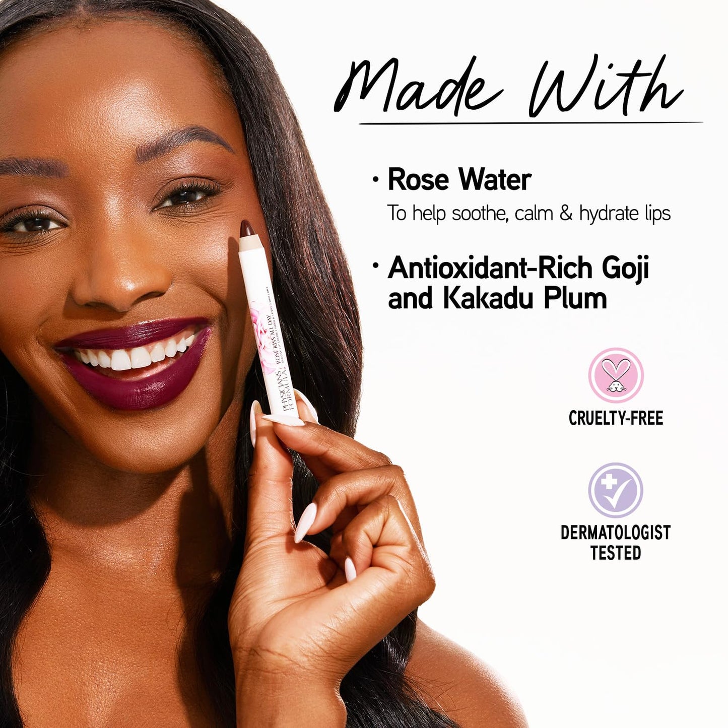 Physicians Formula Rosé Kiss All Day Glossy Lipstick Lip Color Makeup, Red Xoxo | Dermatologist Tested, Clinicially Tested