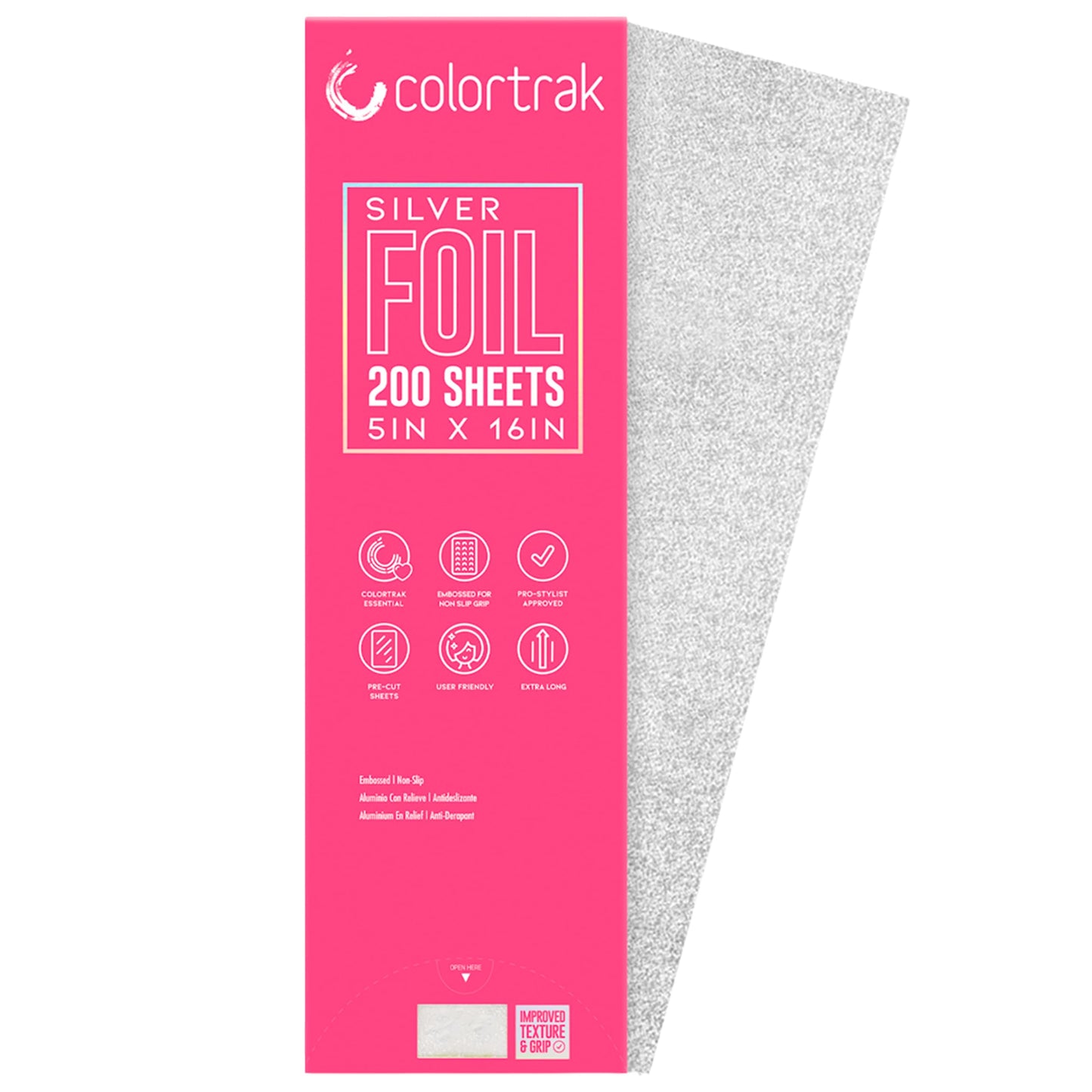 Colortrak Embossed Hair Coloring Foil Sheets, Professional, Convenient 5 x 16 inch Extra Long Pre-cut Sheets, Easy to Grab During Processing, Silver