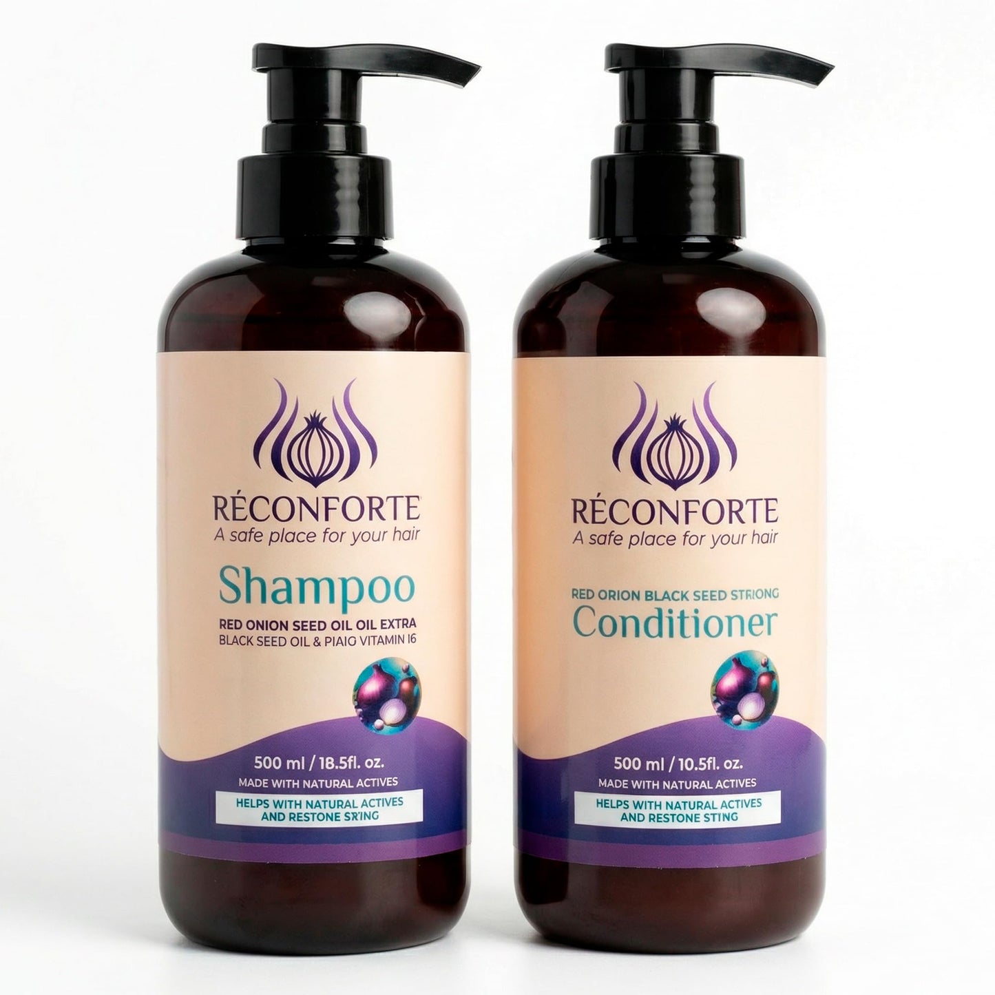 Rêconforte Onion Shampoo and Conditioner Set, 500ml / 16.9 fl oz Volumizing Formula for Fuller, Thicker-Looking Hair, Keratin Growth Formula, Paraben