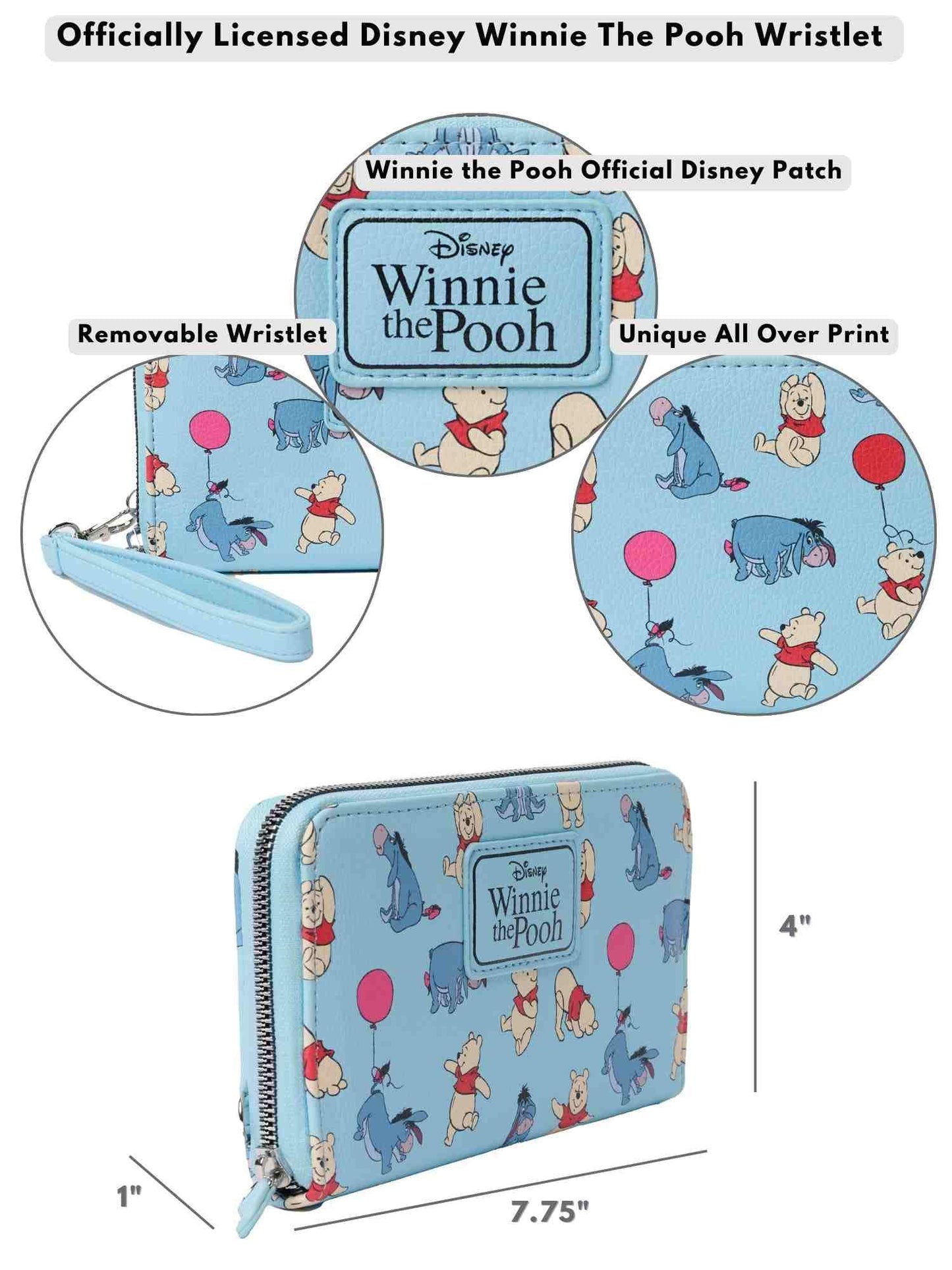 Disney Wallet Wristlet Zip Clutch Faux Leather (Eeyore Pooh Light Blue)