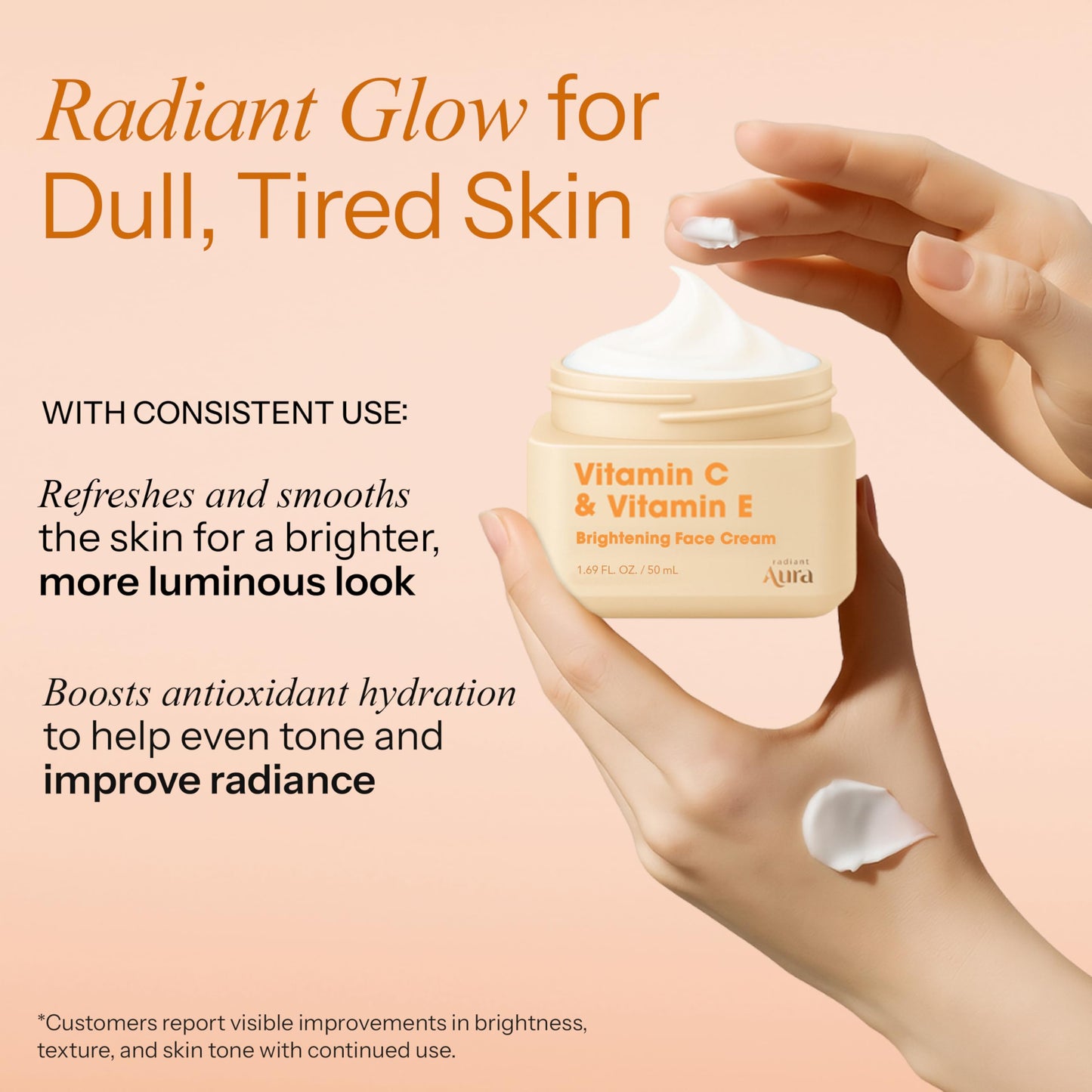 Radiant Aura Vitamin C & Vitamin E Face Moisturizer - Dermatologist Tested, Anti Aging Korean Skin Care - Hydrating Cream For Smoother Youthful
