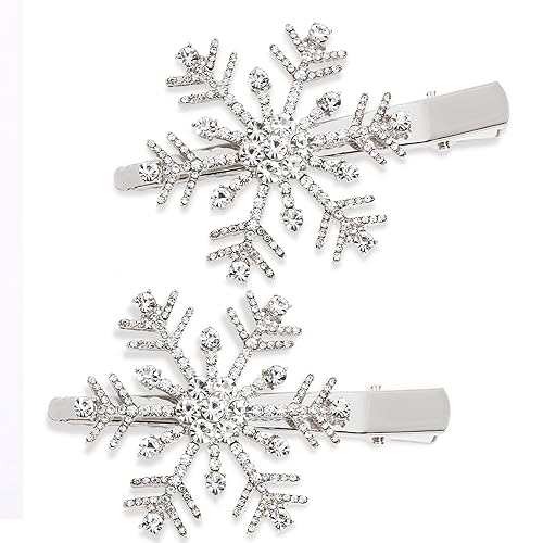 HZEYN Christmas Snowflake Hair Clips Winter Holiday Jewlry Big Crystal Snowflake Hairpin Barrette Wedding Bridal Hair Accessories (Silver)