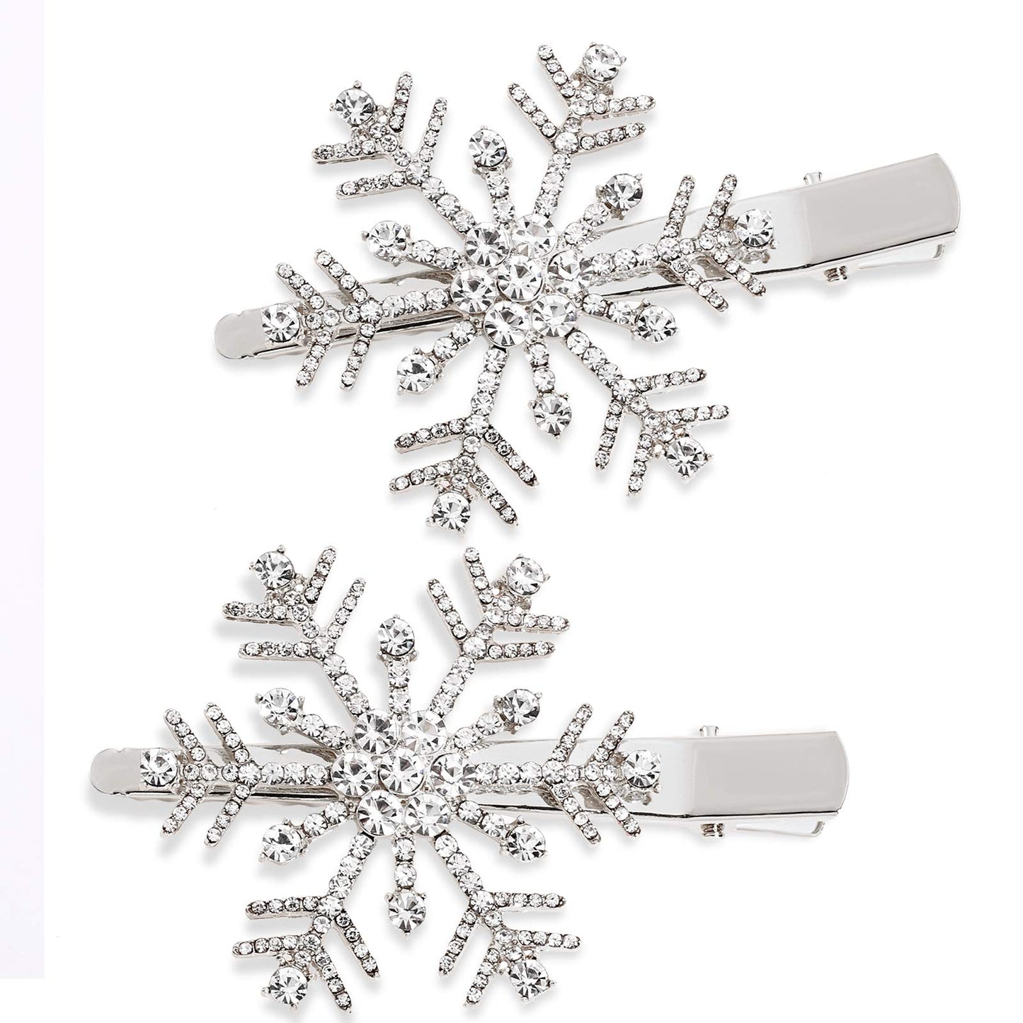 HZEYN Christmas Snowflake Hair Clips Winter Holiday Jewlry Big Crystal Snowflake Hairpin Barrette Wedding Bridal Hair Accessories (Silver)