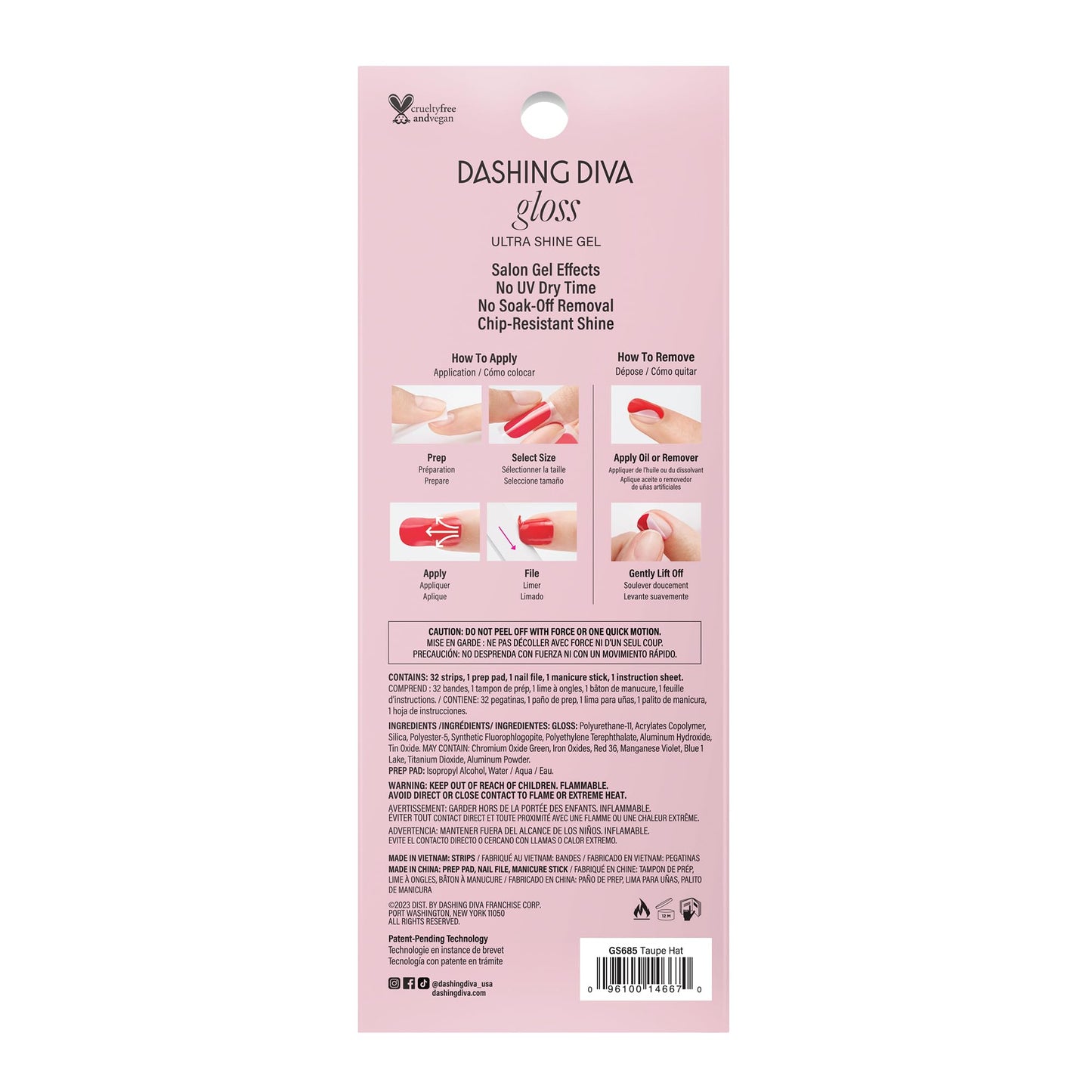 Dashing Diva Gloss Nail Strips - Taupe Hat | UV Free, Chip Resistant, Long Lasting Gel Nail Stickers | Contains 32 Nail Wraps, 1 Prep Pad, 1 Nail File Beauty & Personal Care Dashing Diva