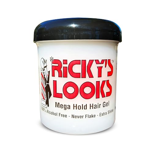 Ricky's Looks Mega Hold Styling Hair Gel for Curly, Frizzy, Straight, Wavy & Fine Hair - Flake Free, Strong Hold and Shine - For All Hair Types - Men