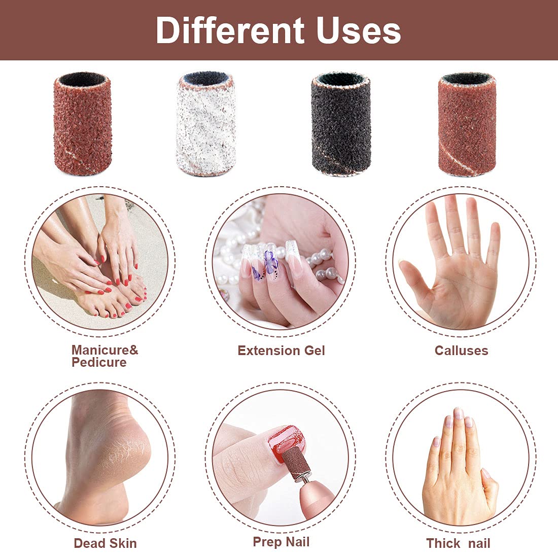 Rolybag Sanding Bands for Nail Drill 240 Pieces 3 Color Coarse Fine Grit Efile Sand Set 80#120#180#240#,2 Pieces 3/32 Inch Nail Drill Bits