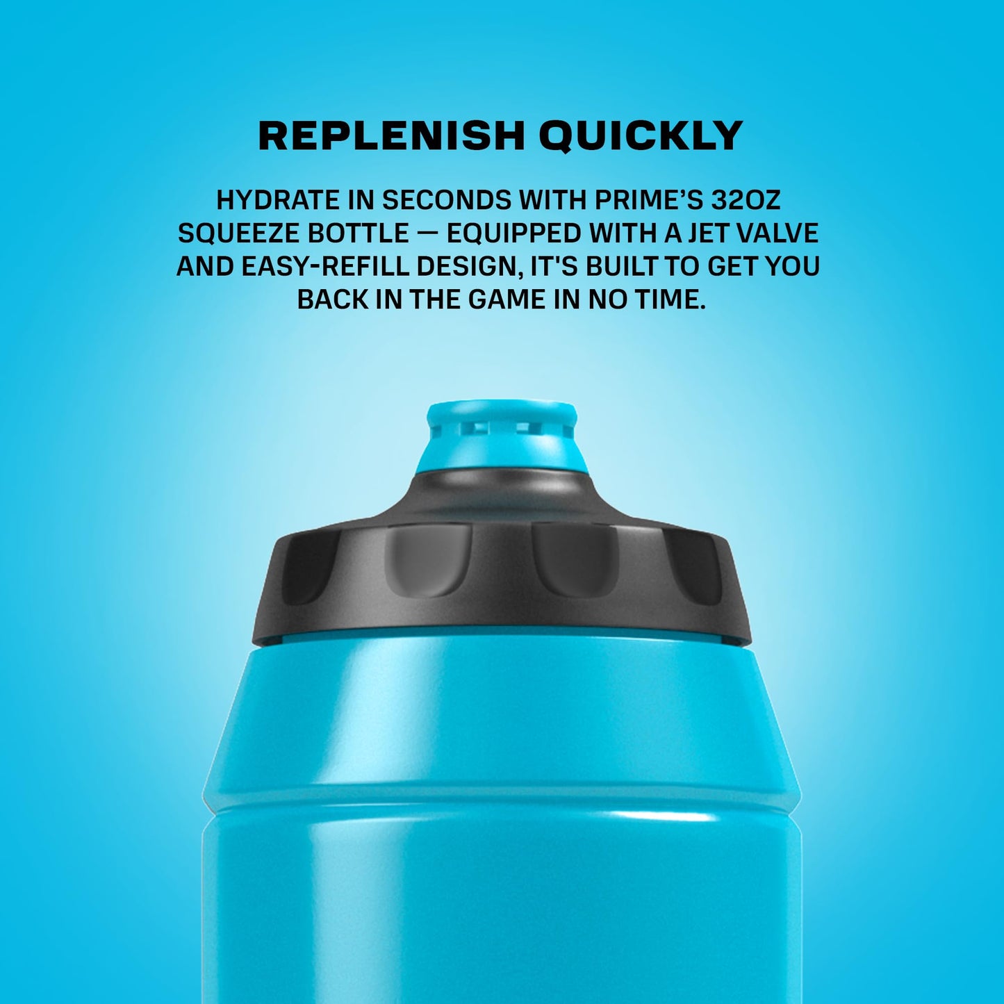 PRIME 32 oz Blue Squeeze Sports Water Bottle, BPA Free, Dishwasher Safe, Easy-Grip Ergonomic Leakproof Design, Fast Hydration for Gym, Cycling