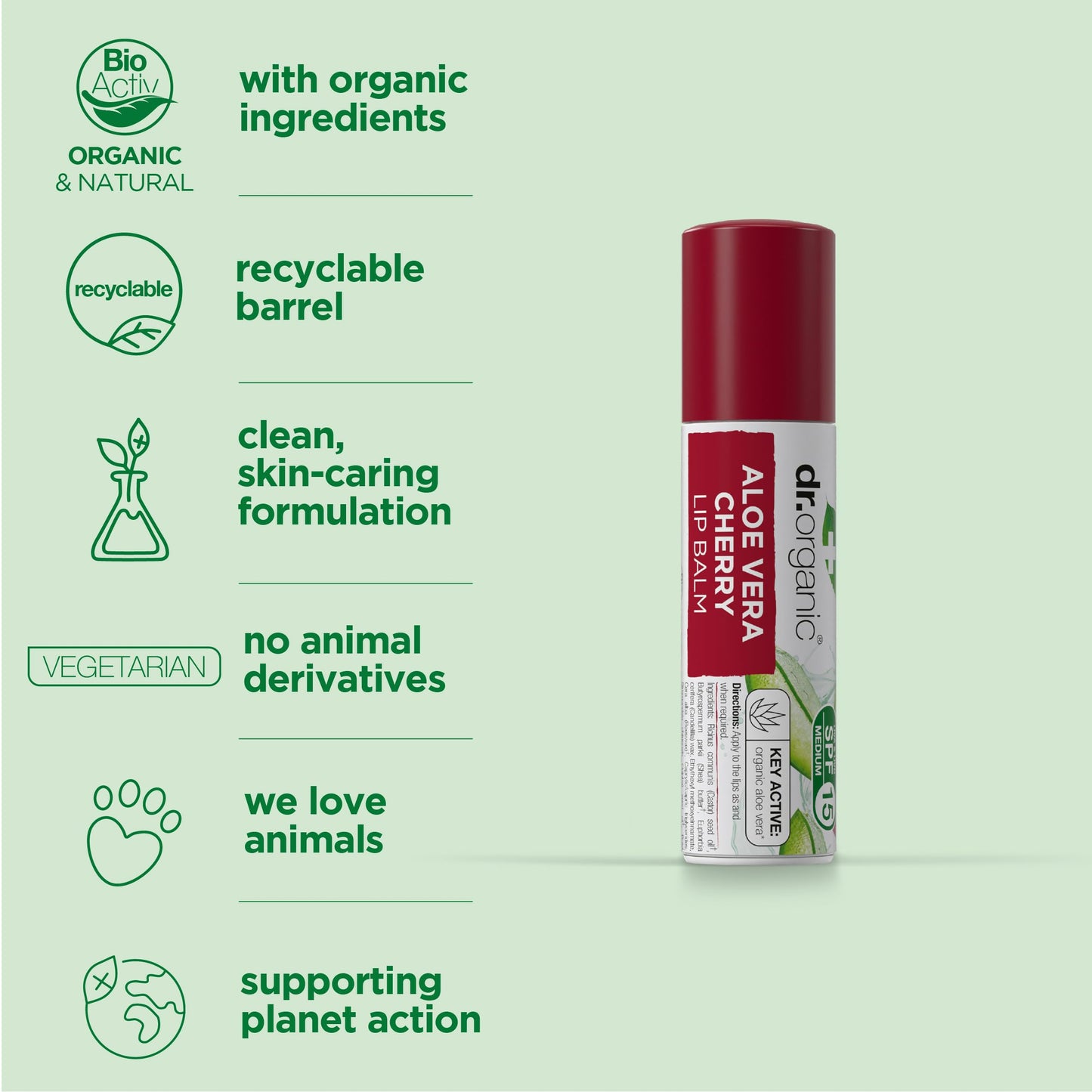 Organic Docotr Aloe Vera Cherry Lip Balm Beauty and Personal Care Dr. Organic