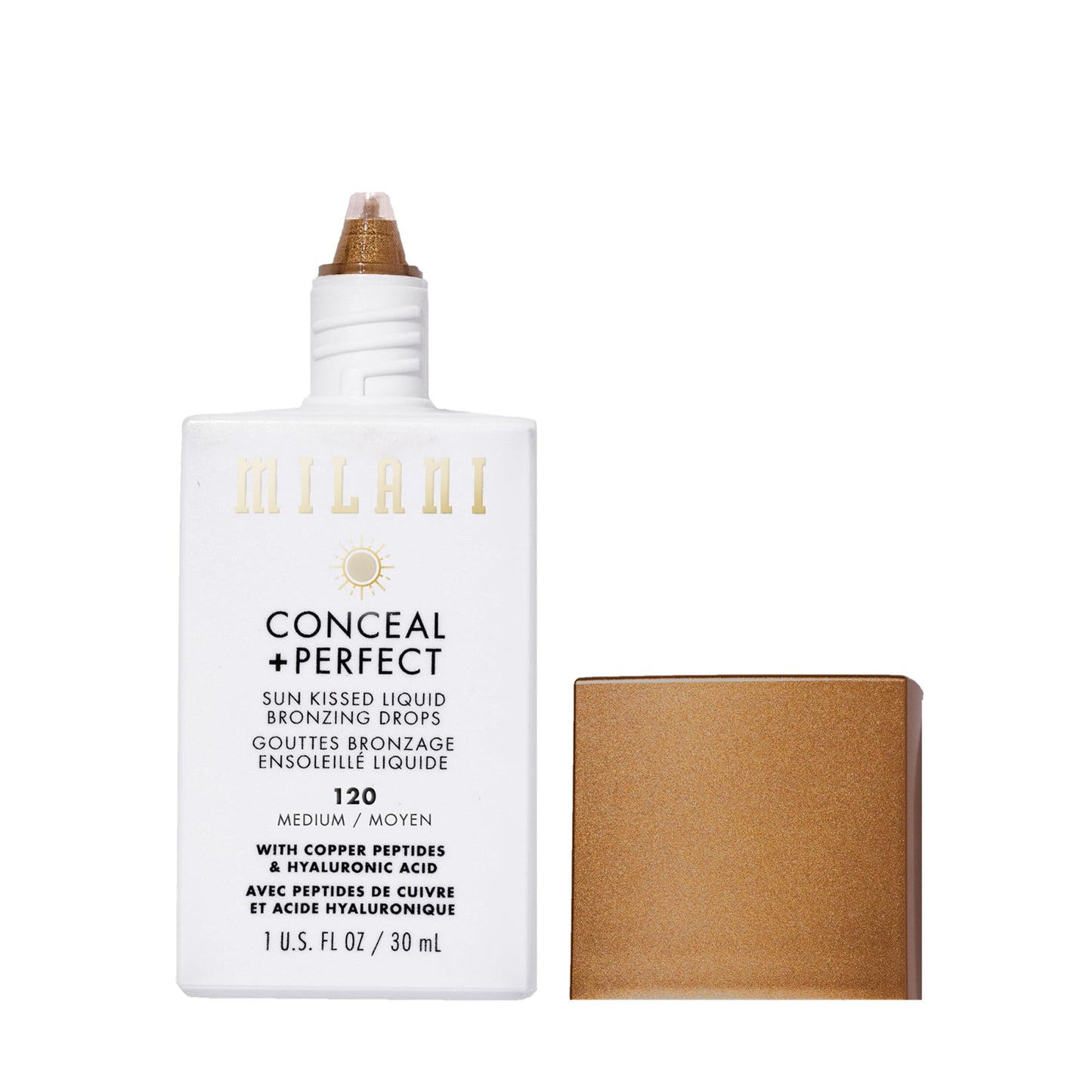 Milani Bronzer- Sun Kiss Bronzing Drops, Conceal + Perfect Liquid Bronzer for Sheer, Weightless Coverage & Hydration enriched with Peptides