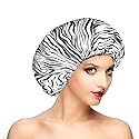 Fishent Shower Cap, Large Shower Caps for Women Reusable Double Layer Waterproof, Adjustable Extra Large Shower Cap for Long Hair and Braids?Zebra