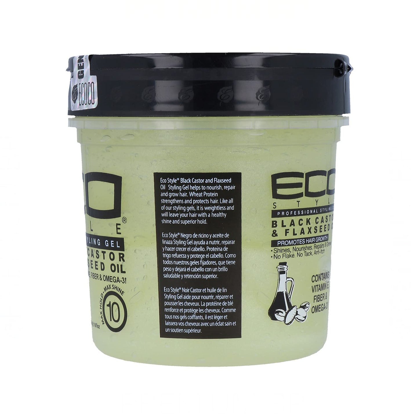 Ecoco Eco Style Gel - Black Castor Flaxseed Oil - Long Lasting Shine - Nourishes And Repairs Damaged Hair - Promotes Healthy Scalp - Provides Superior