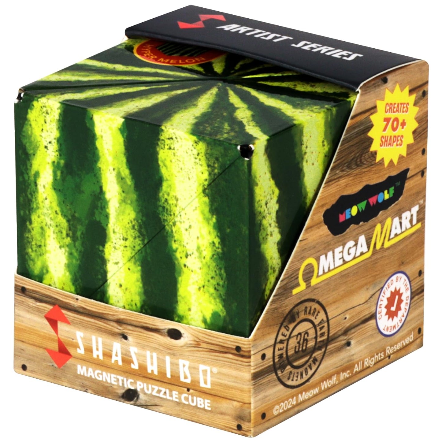 SHASHIBO Shape Shifting Box – Award-Winning Fidget Cube with 36 Magnets, Transforms into 70+ Shapes, Sensory Toy Gift for Kids, Teens & Adults (Hyper Melon)