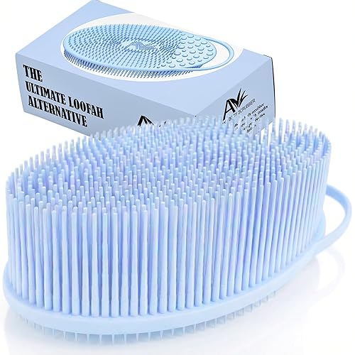 Avilana Premium Exfoliating Body Scrubber - Trusted Since 2017 - SGS Certified Silicone Bath Brush, Firm Bristles Smooth Rough Bumpy Skin Texture