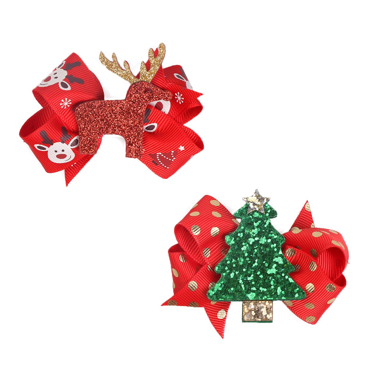 5 Pcs Christmas Sequins Alligator Clips Girls Hair Clips Bows Barrettes Hair Accessories,Include Santa,Christmas Tree and Cap, Elk Styles