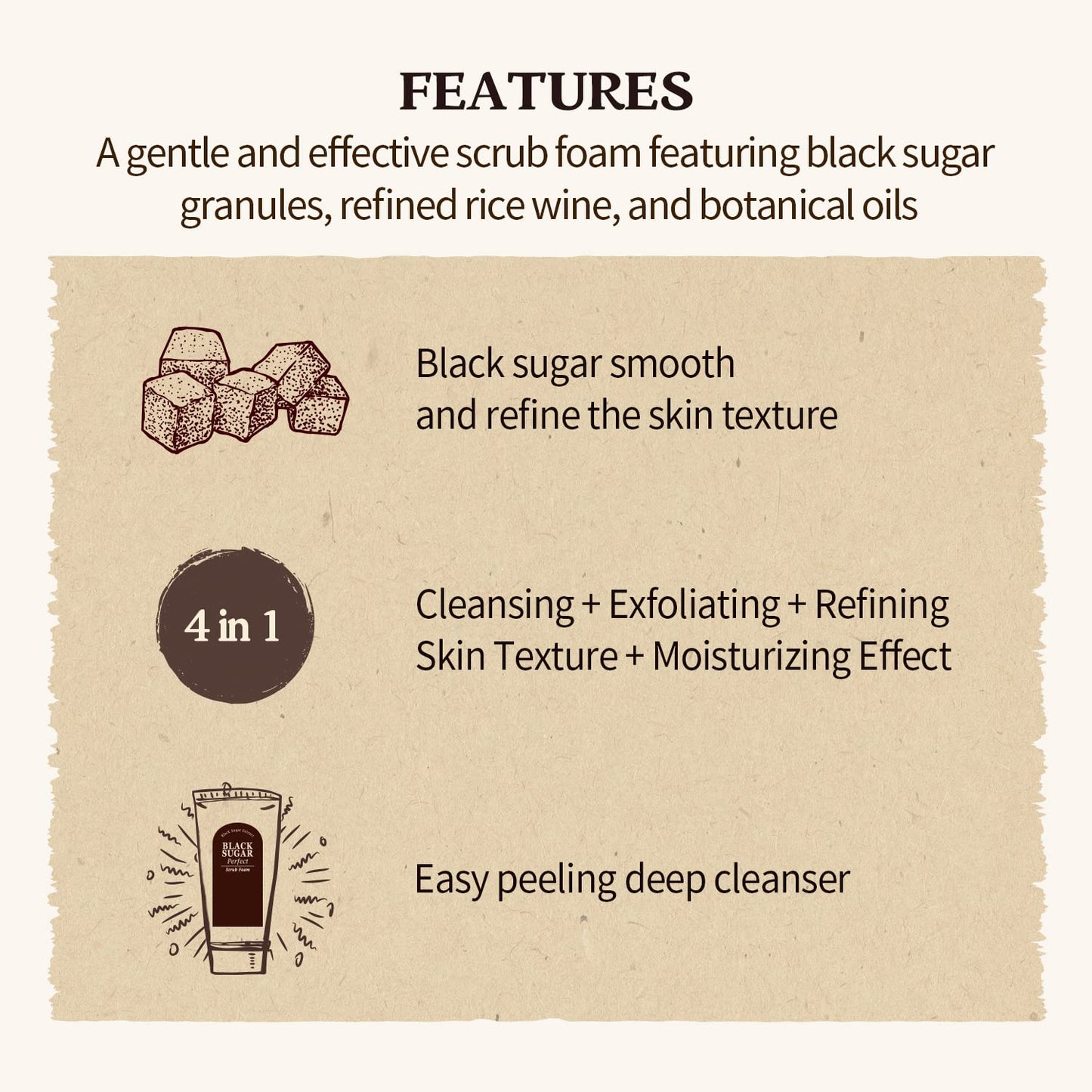 SKINFOOD Black Sugar Perfect Scrub Foam 180g - Detoxifying Pore Scrubs & Exfoliator Soft & Rich Bubble Facial Foam Cleanser, Removes Dead Skin Cells