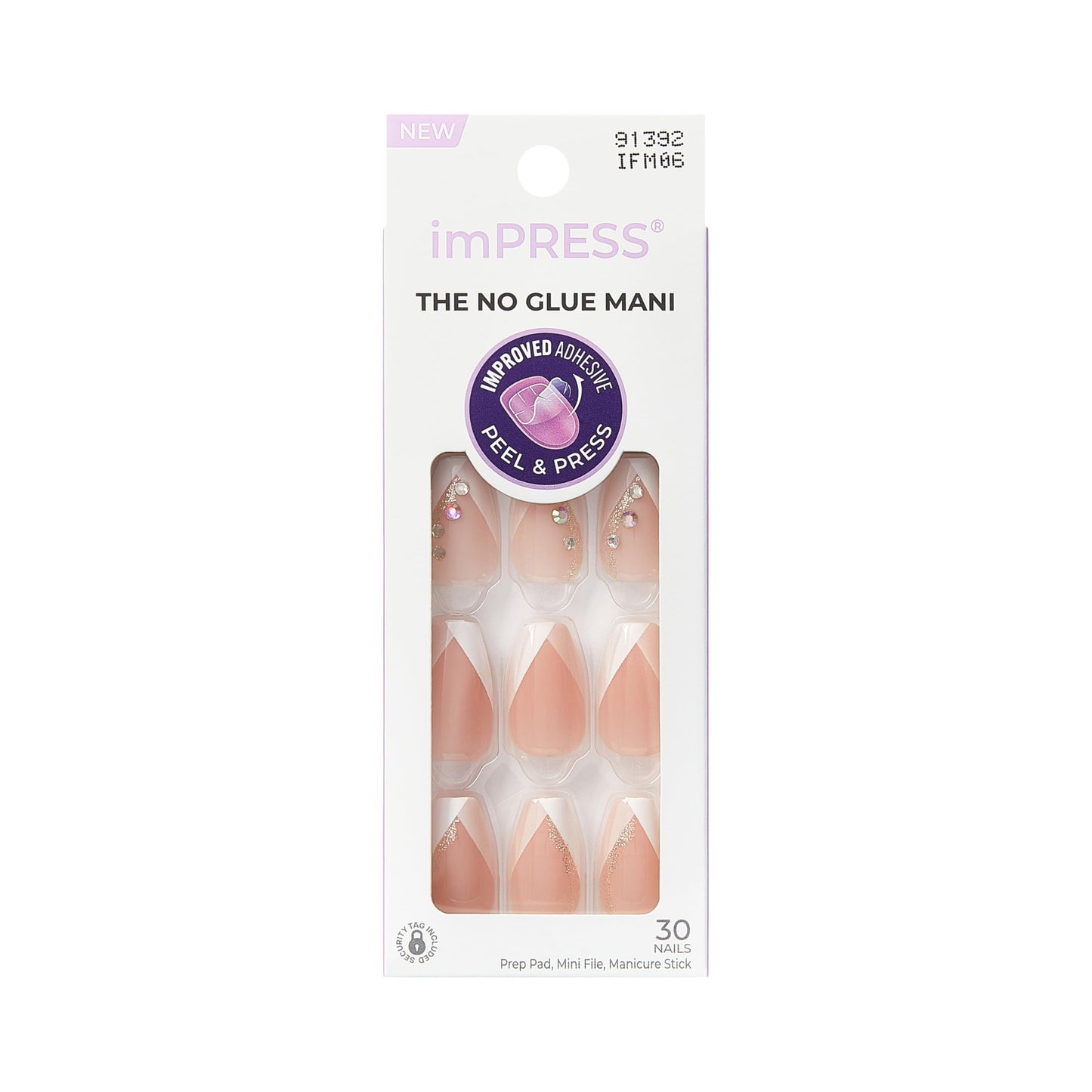 Kiss Impress No Glue Mani Press On Nails, French, 'Glimpse', White, Medium Size, Coffin Shape, Includes 30 Nails, Prep Pad, Instructions Sheet, 1 Beauty & Personal Care imPRESS
