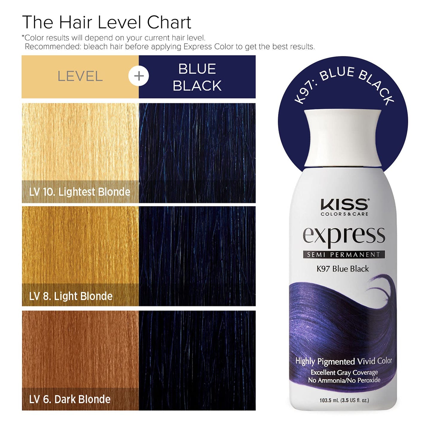 Kiss Express Semi-Permanent Hair Color - Vivid, Highly Pigmented Dye for Vibrant Hair, Gentle Formula, Gray Coverage, pH Balanced, 23 Intermixable