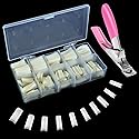 Acrylic Nail Tips 500pcs, French Fake Nails Natural False Nail Tips with Nail Clipper and Storage Case for Nail Art Salon and Home DIY (10 Sizes)