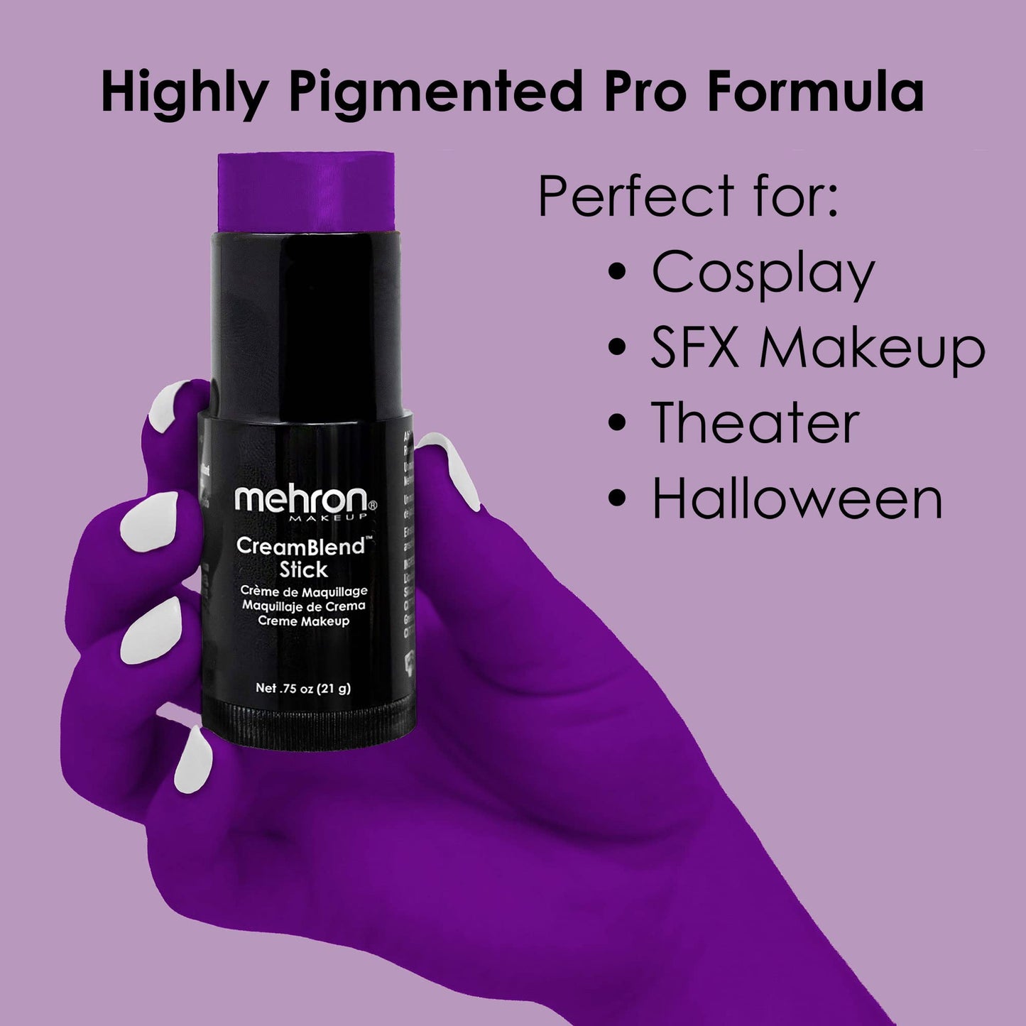 Mehron Makeup CreamBlend Stick | Face Paint, Body Paint, & Foundation Cream Makeup | Perfect for Halloween .75 oz (PURPLE)