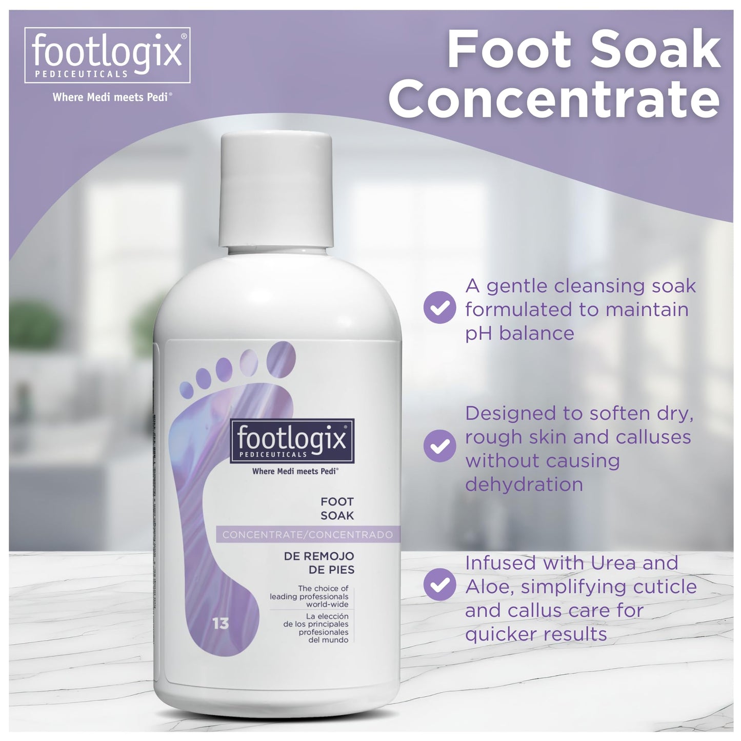 FOOTLOGIX Foot Soak Concentrate, 8.45 oz - Gentle Cleansing, Foot Bath Soak, Soften Dry Feet and Calluses