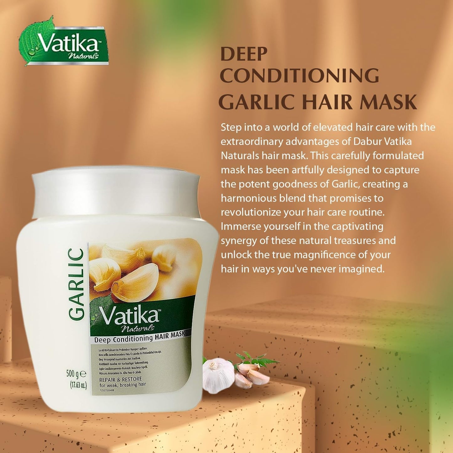 Vatika Naturals Hot Oil Hair Mask - Garlic & Multivitamin for Dry, Damaged, Nourishing & Strengthening, Deep Conditioning for Soft, Smooth Hair