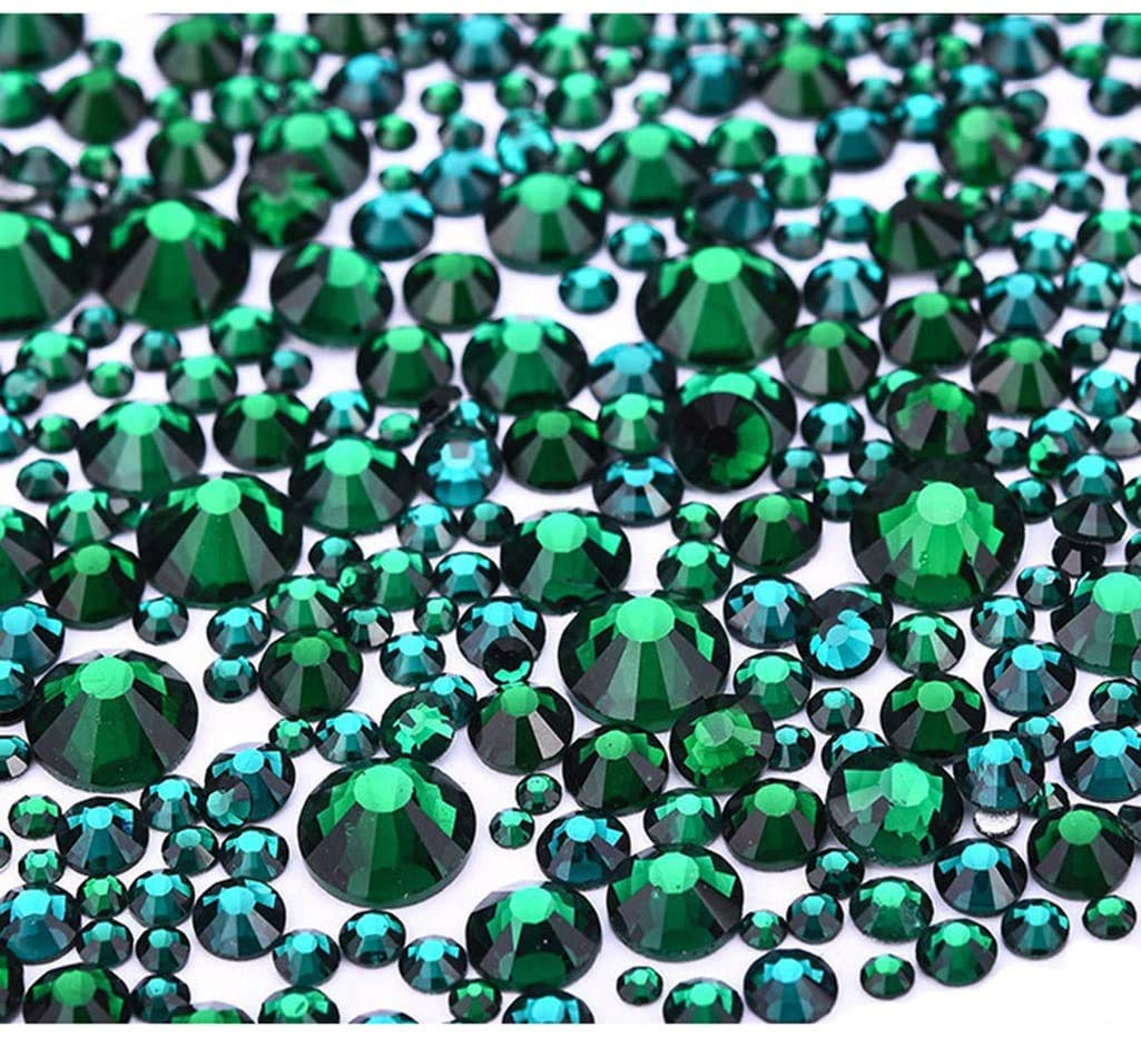 Jollin 3456pcs Flatback Rhinestones Glass Charms Diamantes Gems Stones for Nail Art 6 Size ss4~ss12 Dark Green