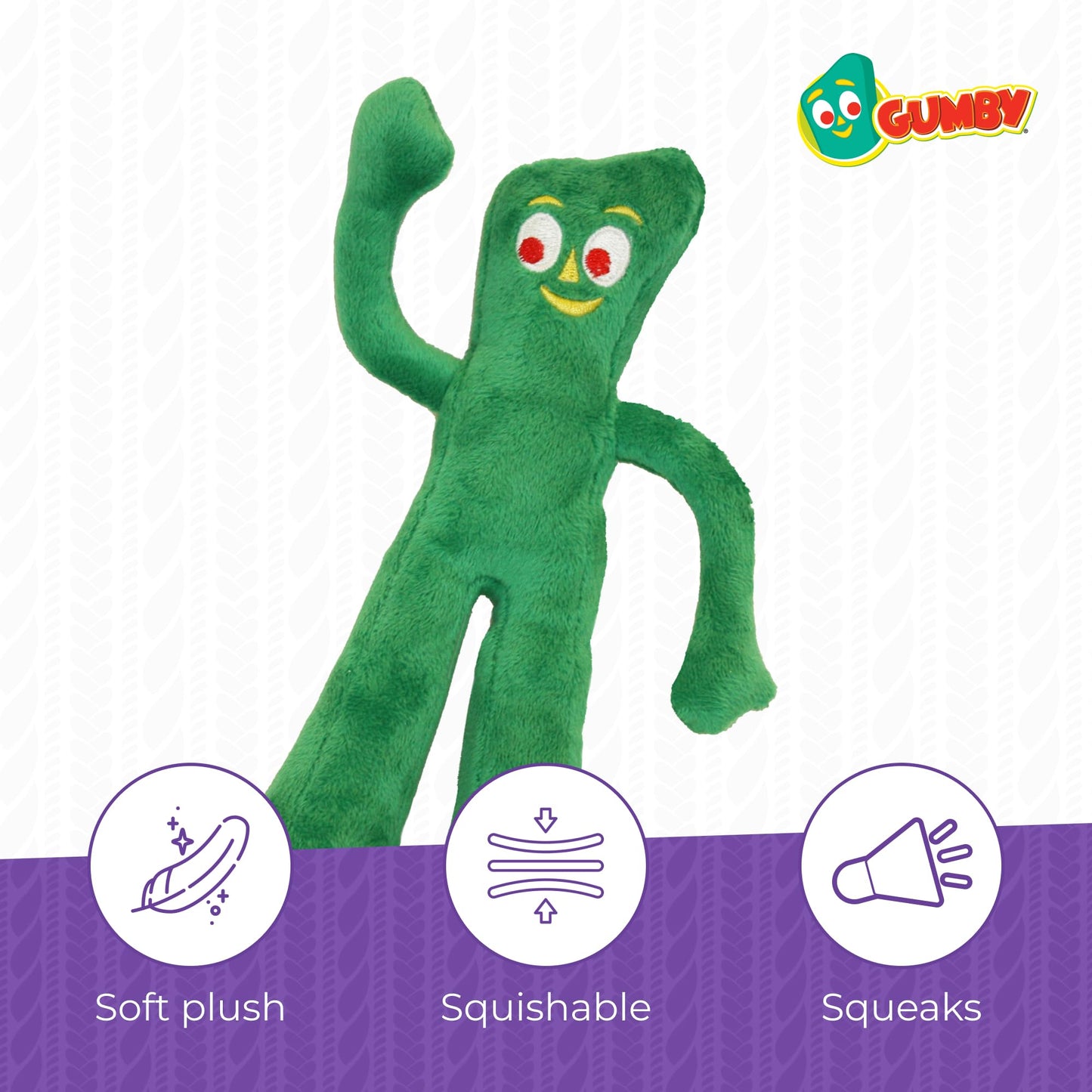 Multipet Gumby Dog Plush Toy - Squeaky Toy for All Dogs - Extra Soft Plush w/ Flexible Legs & Arms - Stuffed Animal for Cuddling & Playing - Cute Dog…