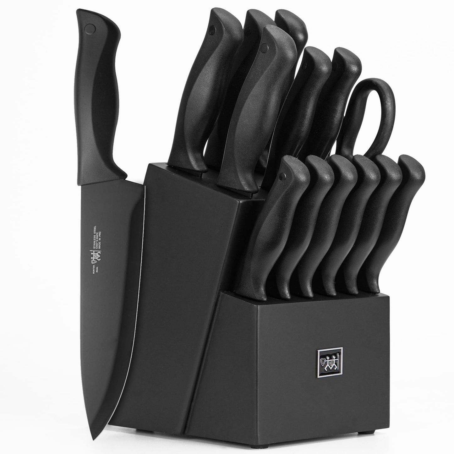 HUNTER.DUAL 15-Piece Kitchen Knife Set with Self-Sharpening Block – Dishwasher Safe, Anti-Slip Handles, Black