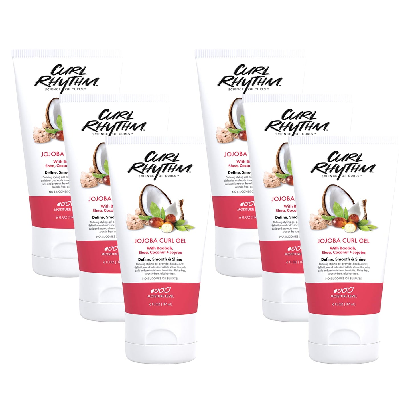 Curl Rhythm Jojoba Curl Gel - Defining Hair Gel for Bouncy, Nourished Wave - Curly Hair Styling Gel with Shea and Coconut - Sulfate Free - 6 pc