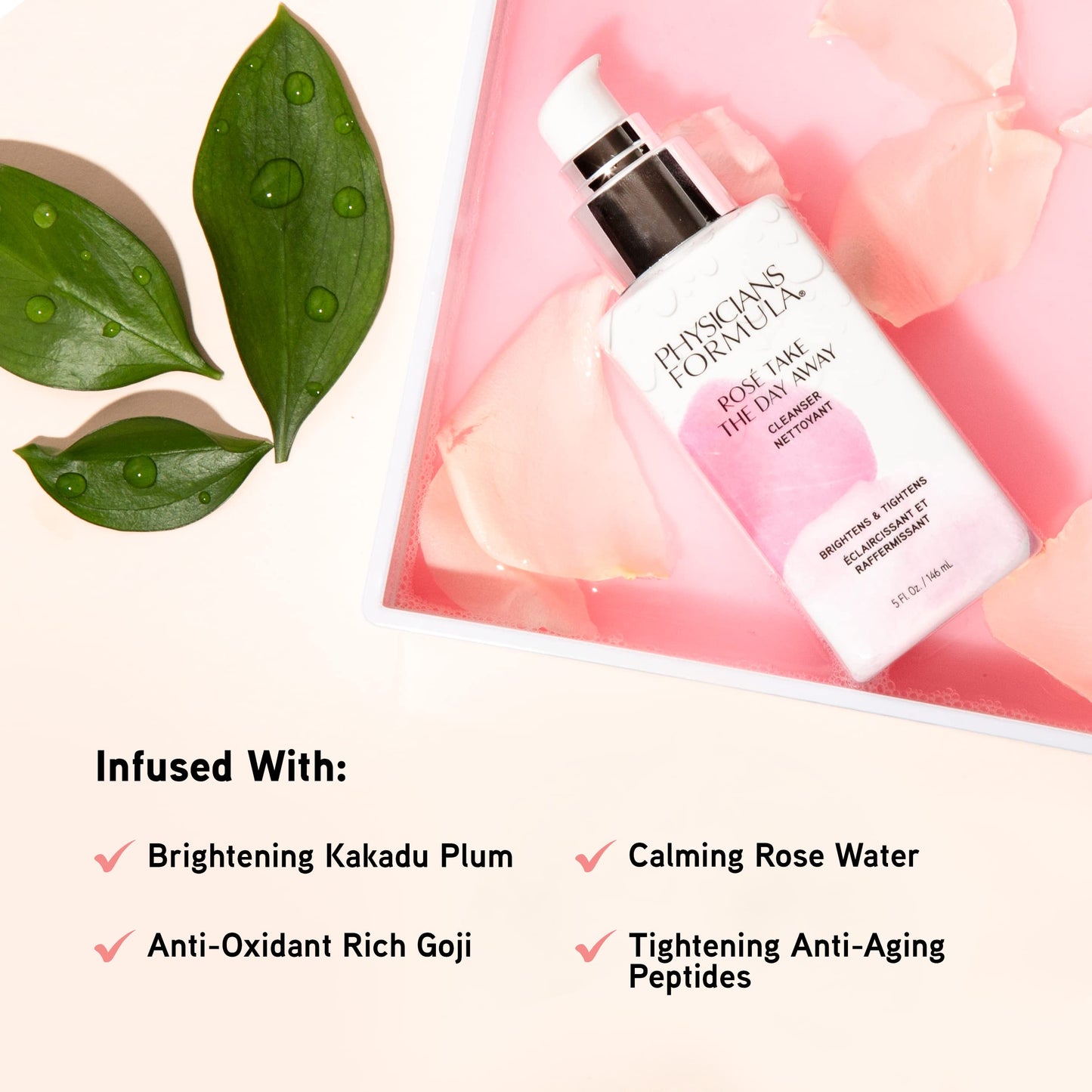 Physicians Formula Rosé Take The Day Away Makeup Remover Cleanser | Dermatologist Tested, Clinicially Tested