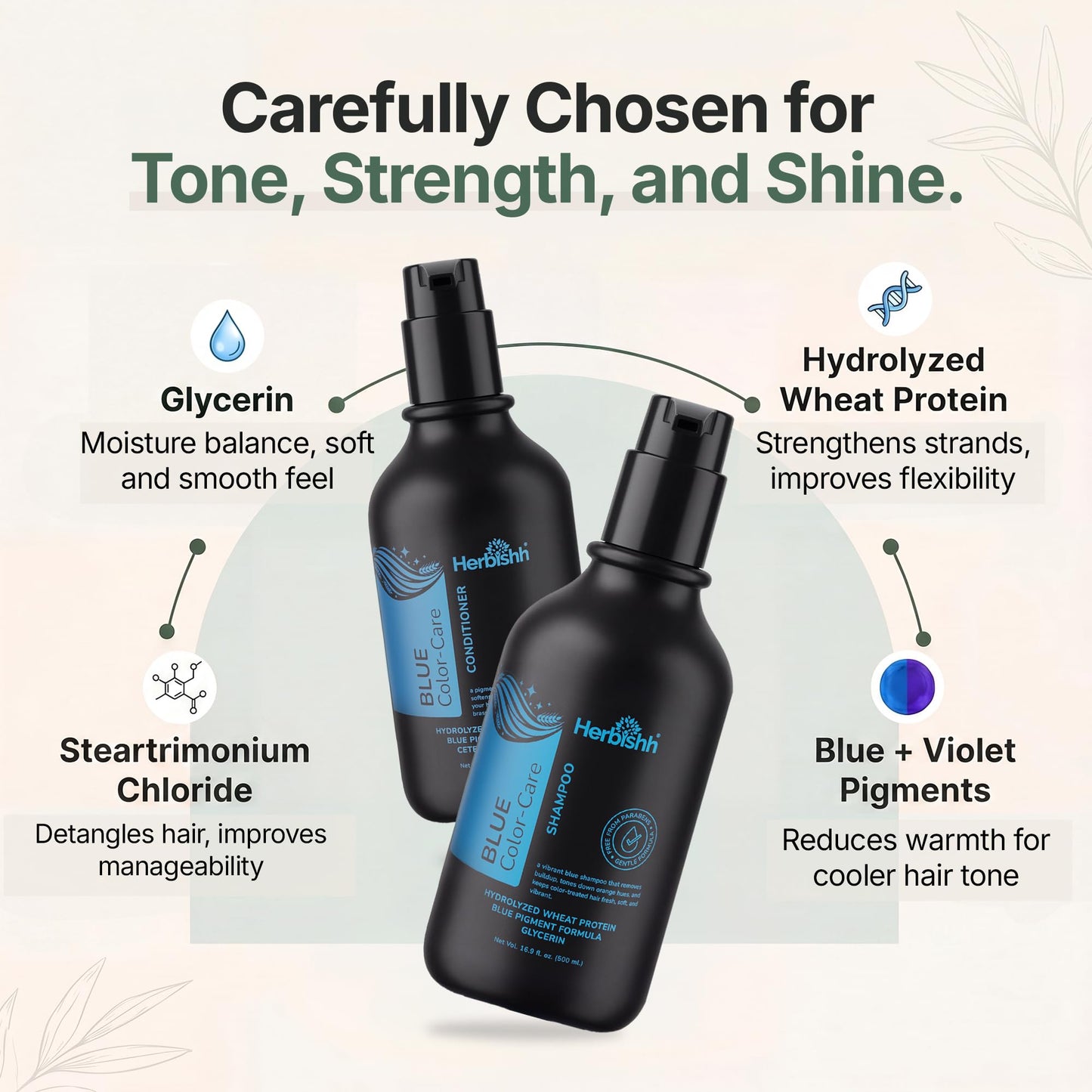 Herbishh Blue Shampoo & Conditioner Set (16.9 fl oz Each), Neutralizes Brassy & Orange Tones, Shampoo & Conditioner Duo for Brunette, Color Treated