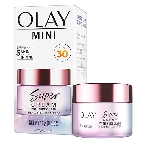Olay Super Cream with Sunscreen SPF 30, Trial Size, Lightweight Face Moisturizer with Sun Protection, 5-in-1 Skin Care Benefits - Hydrating
