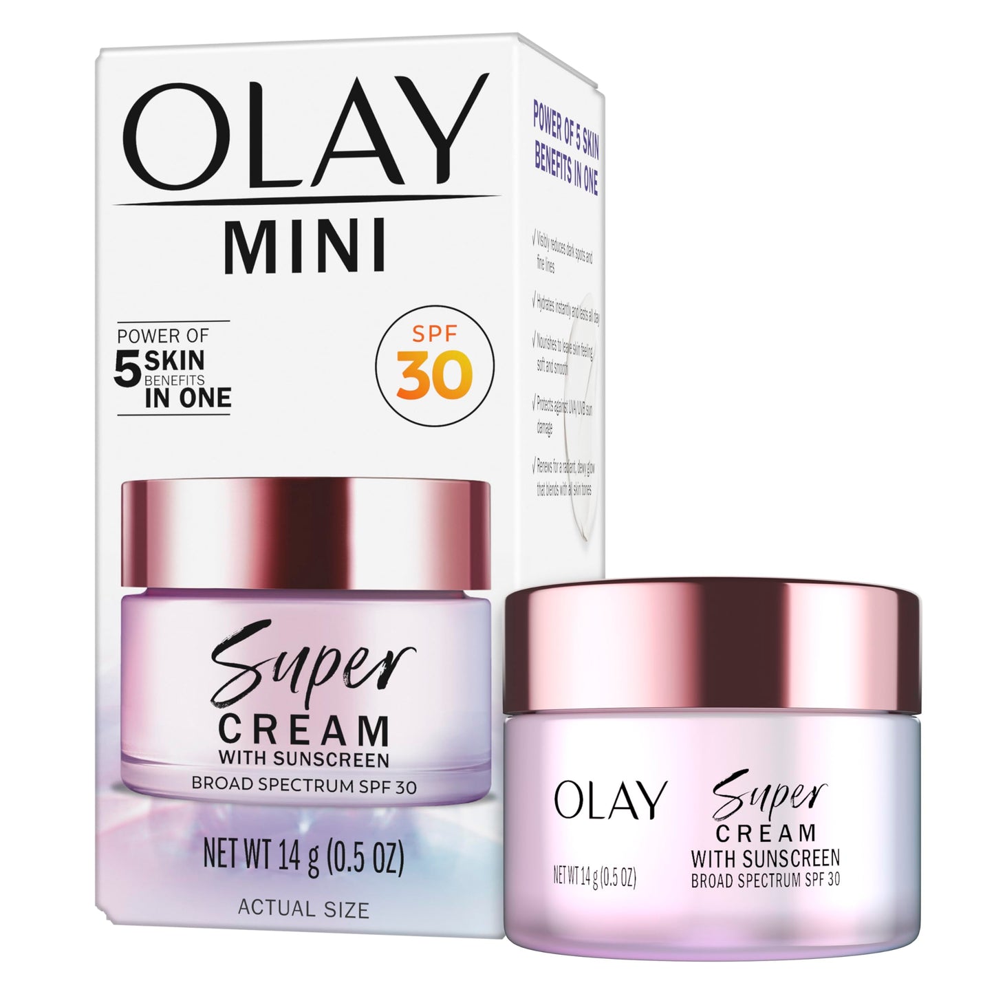 Olay Super Cream with Sunscreen SPF 30, Trial Size, Lightweight Face Moisturizer with Sun Protection, 5-in-1 Skin Care Benefits - Hydrating