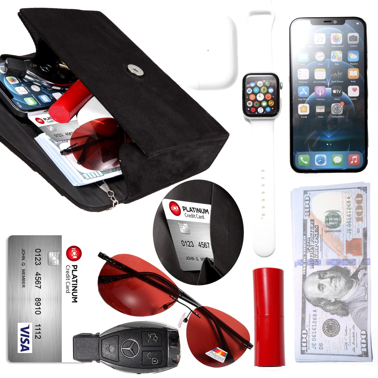 BBjinronjy Clutch Purses for Women Evening Bag Women's with Detachable Chain Wedding Prom Faux Suede (Black-Suede)