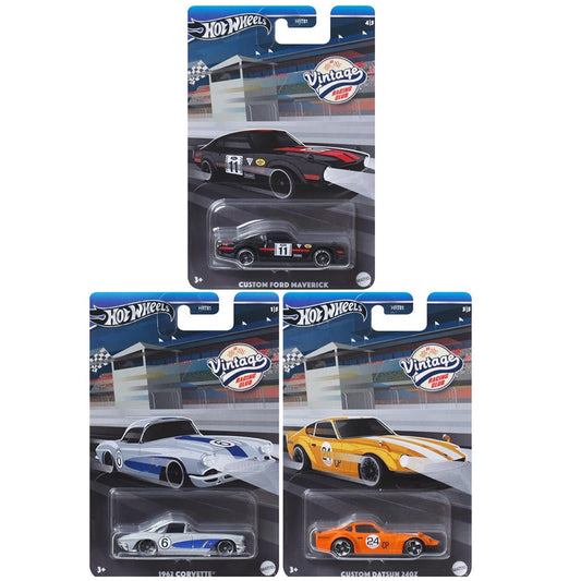 Hot Wheels 2024 Vintage Racing Club - 3‑Pack (HRT81‑956B) | 1962 Corvette, Custom Ford Maverick & Custom Datsun 240Z | 1:64 Die‑Cast Collector Cars…
