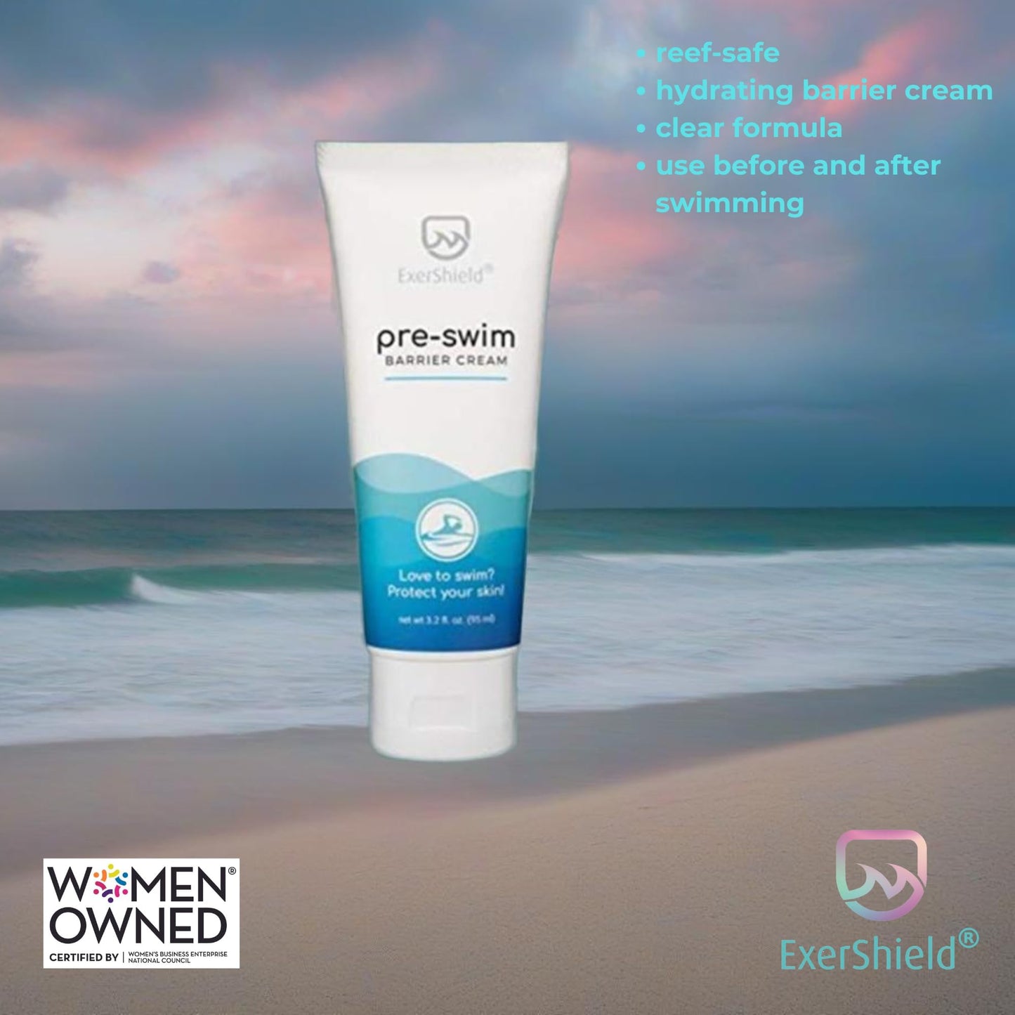 Exershield Pre-Swim Lotion -Barrier Cream for Swimmers - Protects Skin from the drying and itchy effects of pool and spa water