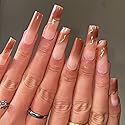 BABALAL Square Press on Nails - Long, Brown Acrylic, Ombre, Glossy Artificial Nails - Squoval Shape, for Women and Girls