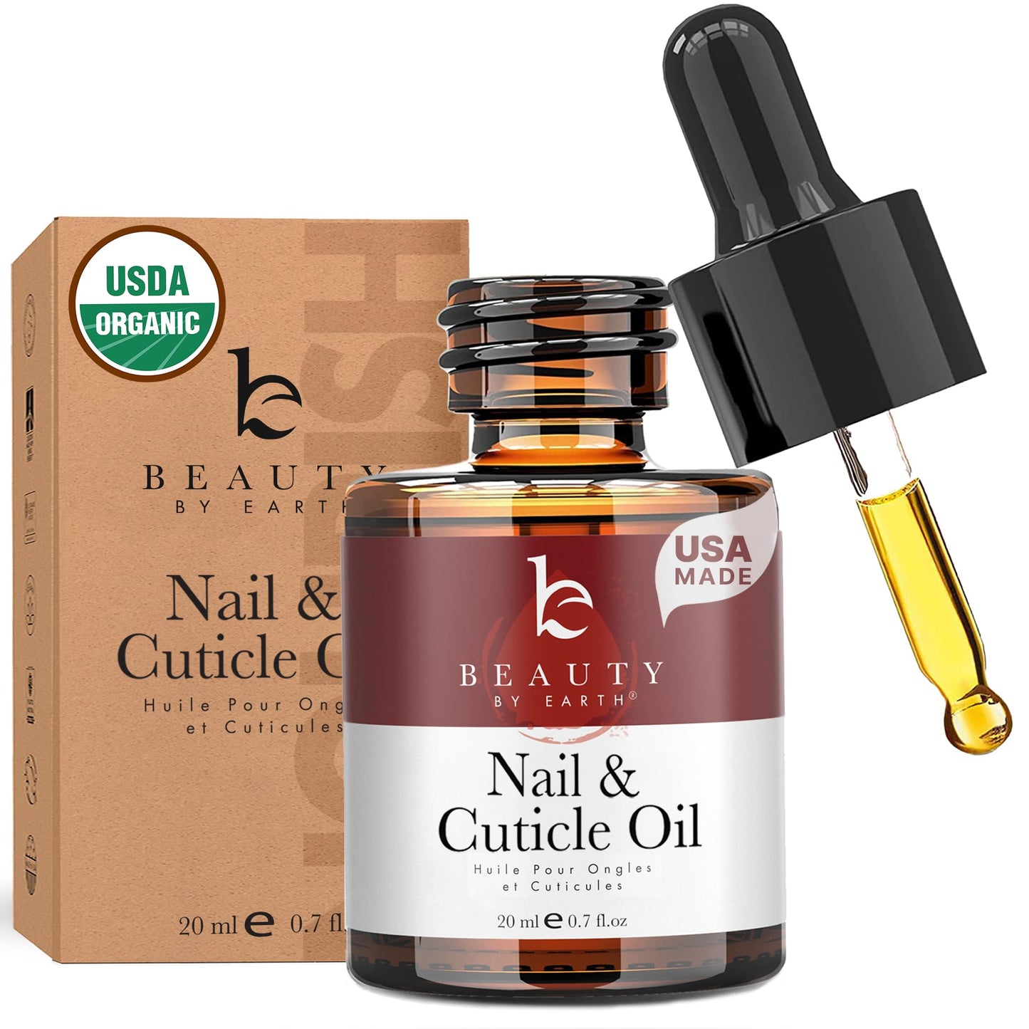Organic Nail and Cuticle Oil - USA Made Nail Oil for Growth & Strength with Jojoba and Vitamin E, Repair for Damaged Nails & Cuticle Softener made