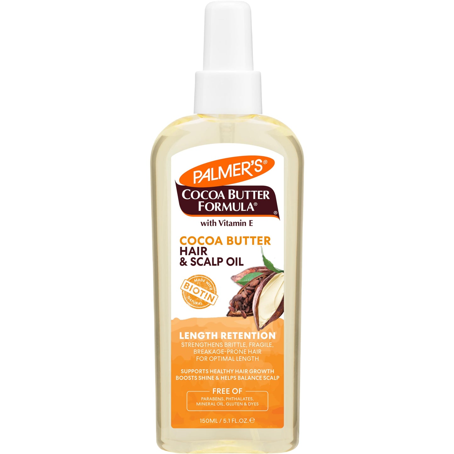 Palmer's Cocoa Butter & Biotin Length Retention Hair and Scalp Oil, 5.1 Ounce (Packaging May Vary)