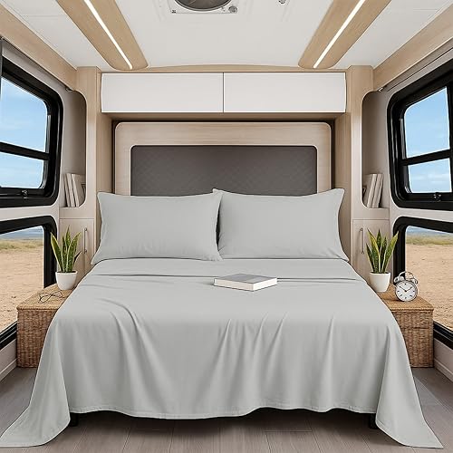 Shreem Linen Luxury 4 Piece Microfiber RV Sheet Set, Deep Pocket Fits Up to 10 inch, Soft, Wrinkle-Resistant, Camper, Travel Trailer Bedding, Bunk